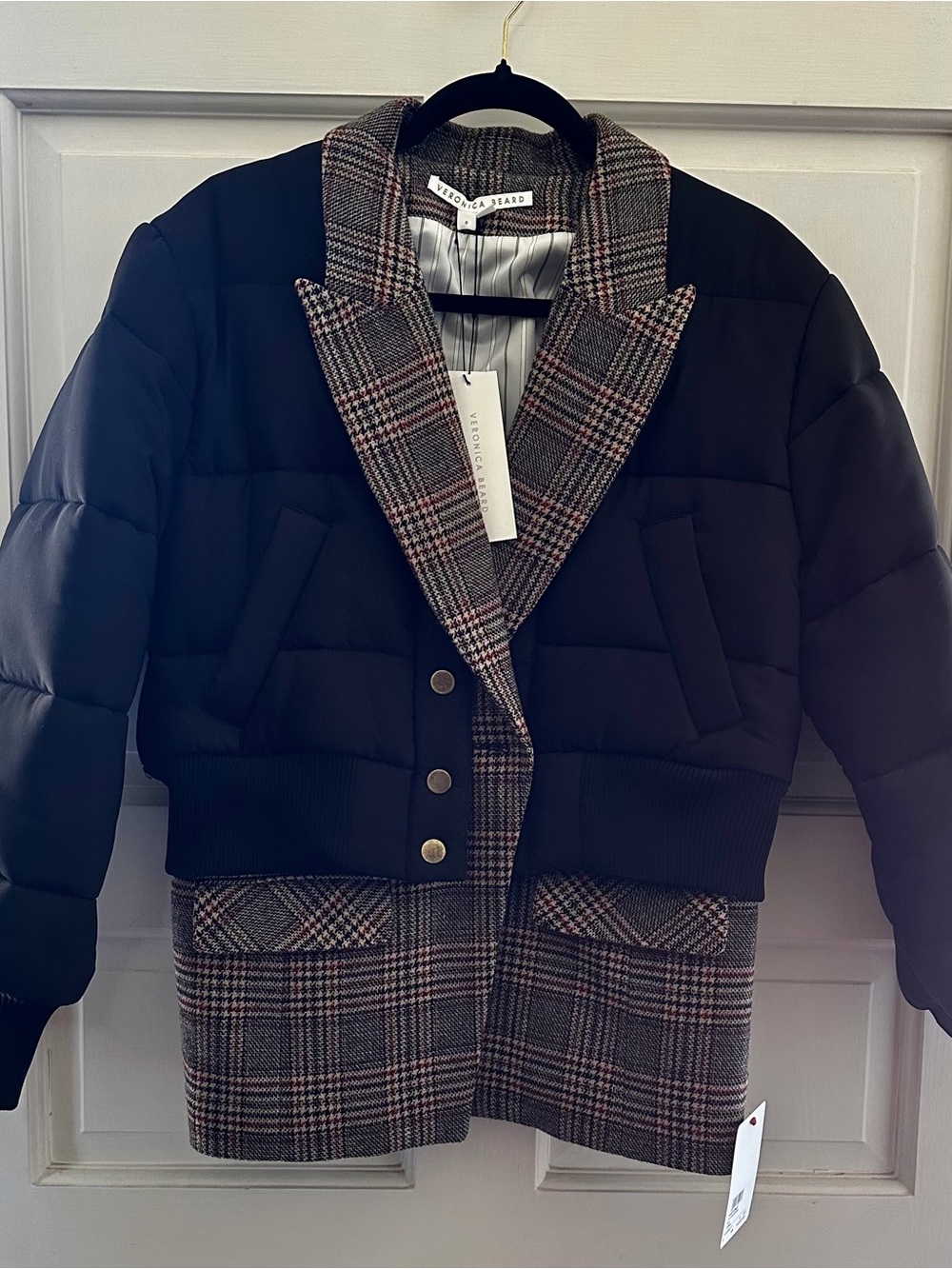 Veronica Beard Black Quilted & Plaid Mixed-Media Blazer - NWT